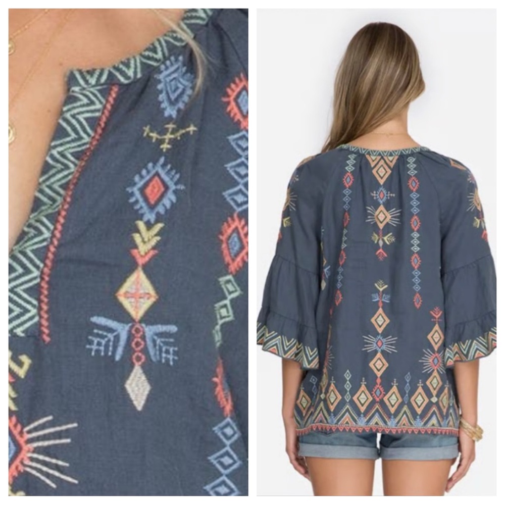 Johnny Was Cerise Tiered Sleeve Peasant Embroidered Top Blouse - Picture 3 of 8